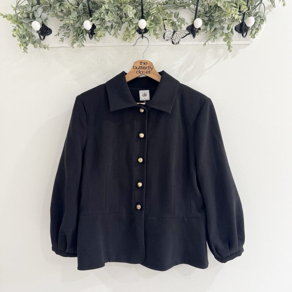CABI Abbott Peplum Ponte Knit Jacket Black Sz 12 #3027 business casual
